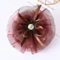 Mesh Rhinestone Flower Hair Claw Clip Elegant Dark Red Hair Accessory for Women Daily Wear - Coffee