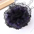 Handmade dark purple black lace flower hair claw clip mesh bow hair accessory for women - Light Purple