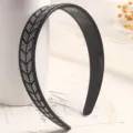 Black rhinestone headband with chic fishbone crystal pattern for women daily hair styling. - Black and White Fishbone Rhinestone Headband