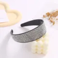 Wide black rhinestone headband with gradient sparkling crystals and anti-slip teeth for women. - White AB Gradient
