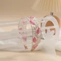 Elegante diadema bordada con motivos de hojas rosas y doradas en tul para mujeres. - Diadema de Cristal Bordada con Plumas Rojo Rosa