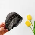 Wide lace hairband with gold embroidery, black mesh fashion non-slip hair hoop for women. - Polka Dot Embroidery / Gold