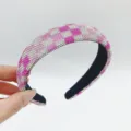 Sparkling rhinestone padded headband pink crystal heart retro baroque hair accessory chic - Pink Checkerboard