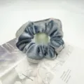 Blue velvet hair scrunchie with rhinestones, elegant elastic hair tie for women. - Cloud Gray