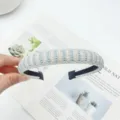 Bohemian rhinestone pearl headband, blue beaded hair hoop for women autumn winter style. - Pearl Rhinestone Headband / Light Blue