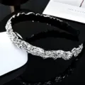 Baroque rhinestone headband for women, sparkly crystal wide hair hoop fashion accessory. - Silver White