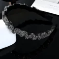 Baroque black rhinestone headband, elegant crystal pleated wide hair hoop for women. - Mineral Grey