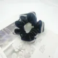 Black velvet hair scrunchie with rhinestones, elegant elastic ponytail holder for women. - Black