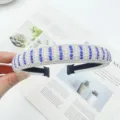 Rhinestone pearl headband crystal beaded hair hoop elegant blue white hair accessories for women - Pearl Rhinestone Headband / Sapphire Blue