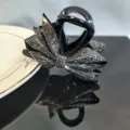 Elegant black rhinestone bow hair claw clip for women, sparkling crystal hair accessory. - Medium Fine Rhinestone Number 8 Bow Hair Claw / Mineral Grey