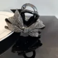 Black rhinestone bow hair claw clip elegant sparkling crystal hair accessory for women - Medium Fine Rhinestone Number 8 Bow Hair Claw / Transparent Gray