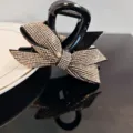 Elegant rhinestone bow hair claw clip black shiny crystal hair accessory for women daily wear - Medium Fine Rhinestone Number 8 Bow Hair Claw / Champagne