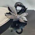 Rhinestone bow hair claw clip elegant sparkling crystal hair accessory for women and girls - Medium Fine Rhinestone Number 8 Bow Hair Claw / AB Multi-color