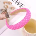 Fluorescent pink beaded headband, candy color baroque style wide hair hoop for women daily wear. - Rose Red Fluorescent