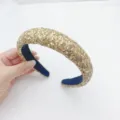 Gold sequin padded headband for women, stylish thick hair accessory, sparkly fashion piece. - Gold Sequin High-Crown Headband