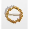 Vintage gold plated floral wreath hair clip, elegant rose relief metal barrette. - Round Wreath Hair Clip / Gold