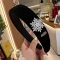 Black velvet rhinestone snowflake headband detail shot, stylish crystal hair hoop for women daily wear. - Velvet Snowflake Headband / Black