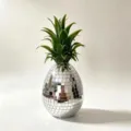 Silver disco pineapple ornament detail, reflective mirror tiles and green leaves for home decor. - 10*10*25cm / Silver