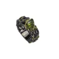 Zweifarbiger Ring mit dreieckigem olivgrünem Zirkon, Vintage Punk Metall Ring Damen Herren. - Größe 5 / Regularer Stil (AJZ1195)