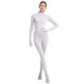 Solid white full body zentai suit for women, stretchy milk silk stage dance performance costume. - White