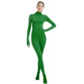 Women's full body green zentai suit tights, stretch milk silk stage performance outfit. - Green