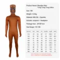 Costume cosplay uomo di legno Tung Tung Tung Sahur tuta intera con maschera e taglie. - 110 (Bambini) / Parte Superiore e Parte Inferiore / Marrone