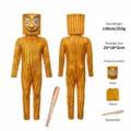 Funny wood man cosplay costume set with hood, jumpsuit and baseball bat for kids theme party. - 110 (Kids) / Top And Bottom / With Bat / Yellow