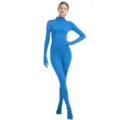 Donna corpo intero blu zentai tuta elastico spandex costume maniche lunghe palcoscenico spettacolo - 110 / Set / Celeste