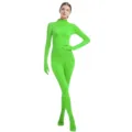 Green full body zentai suit for women stretch spandex bodysuit stage performance costume. - Fluorescent Green