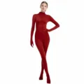 Tuta intera zentai rossa da donna, costume da spettacolo elastico senza cuciture per palco. - 110 / Set / Rosso scuro