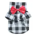 Cute black and white plaid dog shirt with red bow tie, stylish pet suit for small dogs. - XS / Black and White Plaid