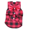 Red black plaid dog shirt with bow tie, cute pet apparel for small dogs and cats. - XS / Red and Black Plaid