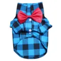 Blue black plaid dog shirt with red bow tie, cute pet tuxedo costume for small dogs. - XS / Blue and Black Plaid