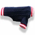 Warm winter pet dog sweater knitwear with red white striped cuffs for small dogs and cats - XS / Navy Blue