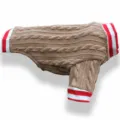 Brown Dog Cable Knit Sweater Red White Striped Cuffs Warm Pet Clothes for Small Dogs Cats - XS / Brown