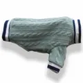 Cable knit pet sweater in sage green with striped cuffs, cozy dog apparel for winter days. - XS / Dark Green
