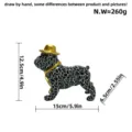 Resin French bulldog figurine with golden hat and tie, colorful transfer decor ornament. - Black and White Pattern