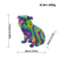 Colorful resin French bulldog statue for home decor with clear size specifications. - Rainbow