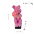 Pink Rhinestone Violent Bear Figurine Holding Flowers Resin Craft Home Decor Ornament - Pink