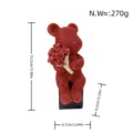 Red rhinestone bear figurine with rose bouquet, resin luxury home decor ornament 15cm. - Red