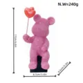Pink rhinestone teddy bear figurine holding red heart balloon resin desktop decor ornament - Pink