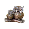 Uil beeldje paar van hars vintage dierlijke sculptuur voor tafeldecoratie thuis en kantoor - Zilveren Uil