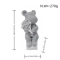 Silver rhinestone resin bear ornament with rose bouquet, sparkling crystal table decor statue. - Silver