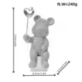 Modern silver rhinestone bear figurine with heart balloon resin home office desktop decor ornament - Silver