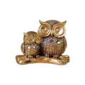 Goldene Eulen Familie Figur auf Ast Resinkunstwerk Heim Desktop dekorative Ornament Skulptur - Goldene Eule