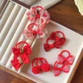 Details süßer roter Kinder Haargummis mit Schleifen und Bommeln, hohe Elastizität Band. - 5 Paar Set / Rot
