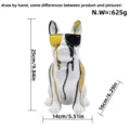 Resin French Bulldog statue ornament with splash paint and glasses for home tabletop decor. - White Black And Gold