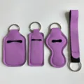 Vista detallada del conjunto de portabotellas y correa de neopreno de color morado. - Set de 4 Piezas Morado Taro