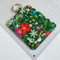 Floral pattern card holder with key ring and ID window, premium PU leather botanical wallet. - Green