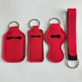 Conjunto de soporte de neopreno para desinfectante de manos y funda para labios. - Set de 4 Piezas Rojo Brillante